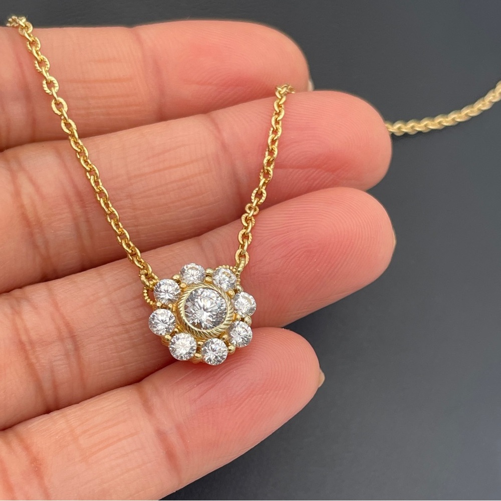 Judith Ripka CZ Flower Pendant Necklace 18K Gold Clad 925 CZ Cluster 18” to 20” - Picture 2 of 7